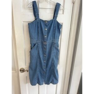 Levi's Women Sz L Drea Denim Button Front Dress Jean Pinafore Pockets Casual